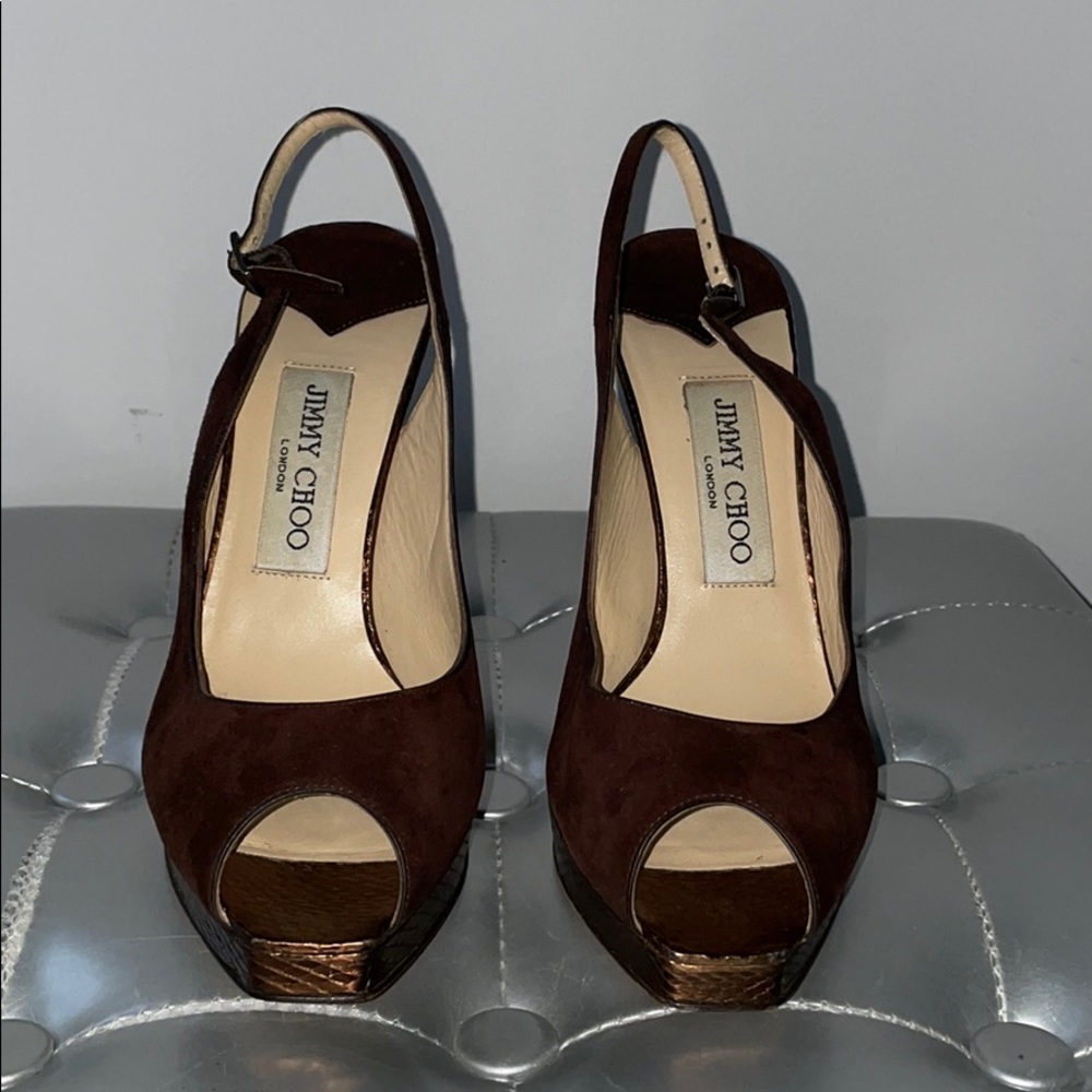 Jimmy Choo Velvet Open Toe Sling Back